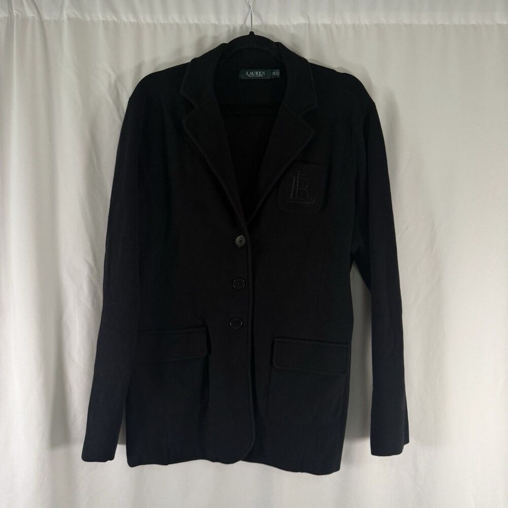 Lauren Ralph Lauren Cardigan Women's XXL Black Button Front Cotton Blend Pockets